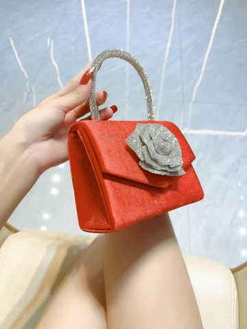 Lussuosa Borsa da Sera in Velluto Con Rosa in Strass 3D Borsa a Mano per Donna Elegante Borsa a Tracolla da Matrimonio Festa