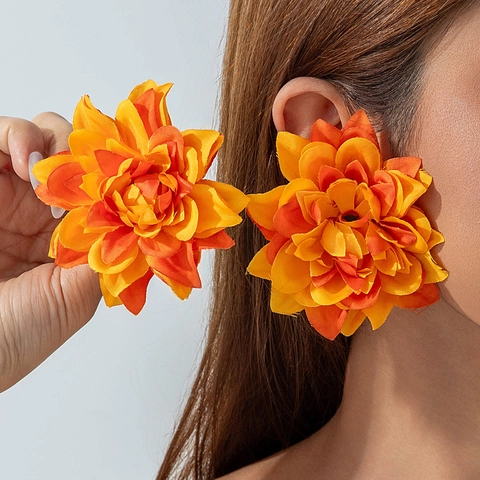 Handgefertigte Übergroße Halskette Und Ohrringe Aus Polyestergewebe Mit Blumen Böhmischer Urlaubsstil Für Damen