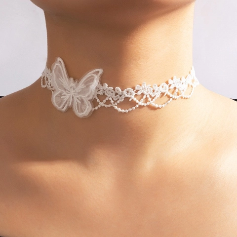 Butterfly Lace Choker Necklace Elegant Embroidery Fabric Mesh Jewelry For Women Sweet Adjustable