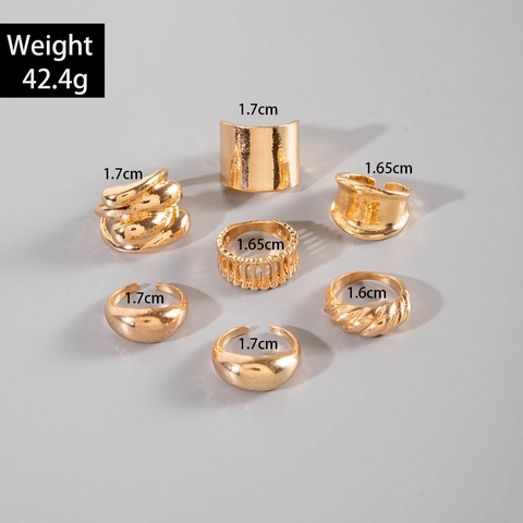 Legierung Ringe Set Vergoldet Hohl Geometrisch Irregulär Gedreht Glatt Verstellbar Hip Hop Punk Retro Minimalistisch Damen Schmuck