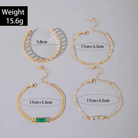 Bracciale Rigido In Lega Placcata Oro Vintage Per Donna Con Pietra Preziosa Rettangolare Verde E Zircone Chiaro Catena Cava