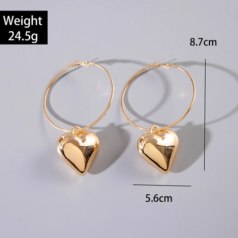 Hart Hanger Oorbellen Legering Metaal Glanzend Goud Minimalistisch Mode Sieraden Voor Dames Met Ijzeren Oorsteker