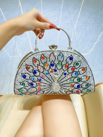 Peacock Rhinestone Evening Clutch Bag Women Formal Wedding Party Handbag With Metal Handle And Detachable Chain