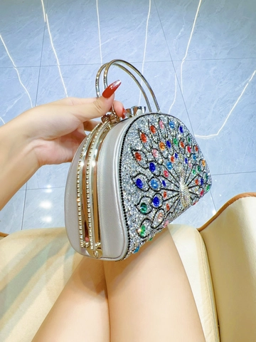 Peacock Rhinestone Evening Clutch Bag Women Formal Wedding Party Handbag With Metal Handle And Detachable Chain