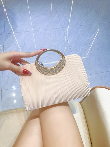 Bolso De Noche De Satén Plisada Cartera De Mano Boda Fiesta Con Asa De Metal De Strass Y Cadena Desmontable