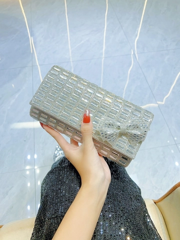 Borsa Da Sera Con Strass Da Donna Pochette Cristallo Fiocco Lusso Festa Matrimonio Elegante Con Catena In Metallo