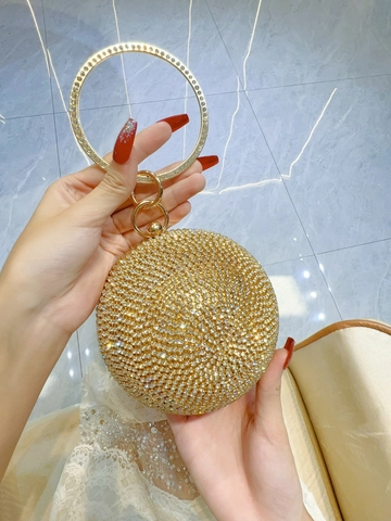 Luxury Round Sphere Evening Clutch Bag With Rhinestone Inlay Metal Ring Handle And Chain For Women Wedding Party Banquet