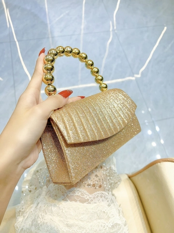 Pochette Da Sera Glitterata Borsa Da Festa Pieghettata Con Manico In Perle Di Metallo Elegante Borsa Da Matrimonio Per Donne