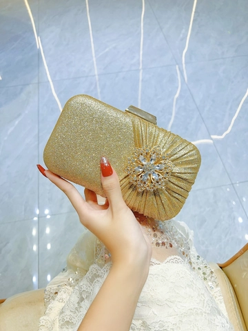 Bolso de Noche de Lujo con Flor de Strass para Mujer Cartera de Mano Plisada con Purpurina para Fiesta Boda