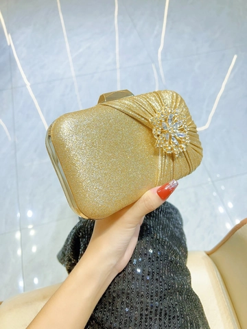 Bolso de Noche de Lujo con Flor de Strass para Mujer Cartera de Mano Plisada con Purpurina para Fiesta Boda