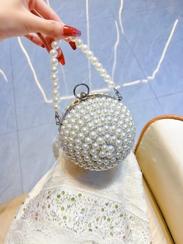 Elegant Spherical Artificial Pearl Evening Bag With Rhinestones Luxurious Formal Handbag Clutch For Wedding Party Women Jewelry