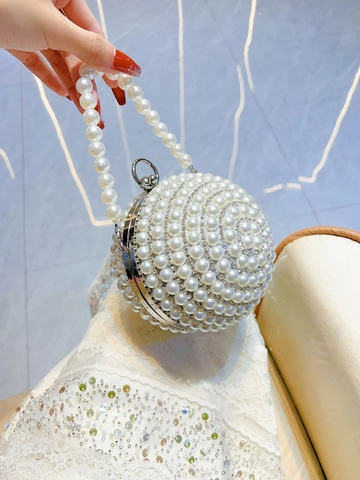 Elegant Spherical Artificial Pearl Evening Bag With Rhinestones Luxurious Formal Handbag Clutch For Wedding Party Women Jewelry