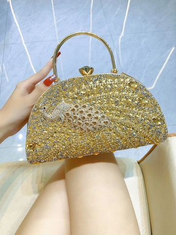 Luxury Peacock Rhinestone Evening Bag Sparkling Crystal Clutch Handbag For Wedding Banquet Party Women PU Metal Frame Bag
