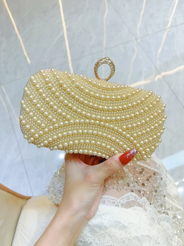 Elegante Bolso de Noche con Perlas Artificiales para Mujer Lujoso Bolso de Mano para Boda Fiesta Baile Con Cierre de Anillo de Strass Cadena Desmontable