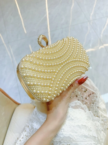 Elegante Bolso de Noche con Perlas Artificiales para Mujer Lujoso Bolso de Mano para Boda Fiesta Baile Con Cierre de Anillo de Strass Cadena Desmontable