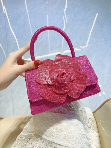 Rhinestone Flower Evening Handbag Glitter PU Square Clutch Bag For Wedding Party Prom Elegant Women Fashion Sparkly