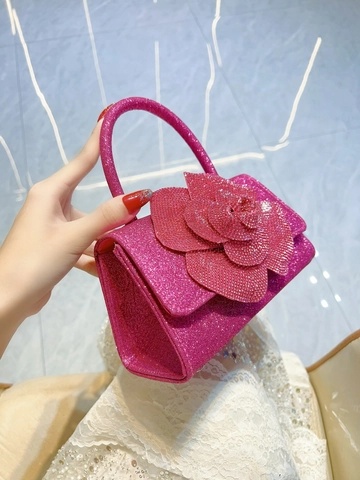 Rhinestone Flower Evening Handbag Glitter PU Square Clutch Bag For Wedding Party Prom Elegant Women Fashion Sparkly
