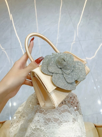 Damen Elegante Satin Abendtasche Mit Strass Blume Dekoration Luxus Handtasche Für Hochzeit Party Clutch Tasche