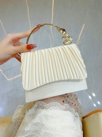 Elegante Geplooide Satijnen Avondtas Voor Dames Metalen Ring Handvat Strass Bloem Decor Banket Feest Clutch Schoudertas