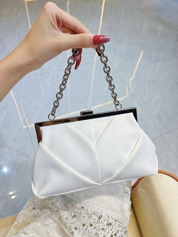 Women Pleated Evening Clutch Bag PU Leather Ruched Cloud Shoulder Bag With Metal Chain For Party Wedding Dinner Elegant