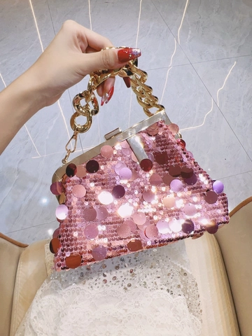 Borsa Da Sera Con Paillettes Pochette Di Lusso Con Catena In Metallo Spessa Per Donna Elegante Borsa Da Party
