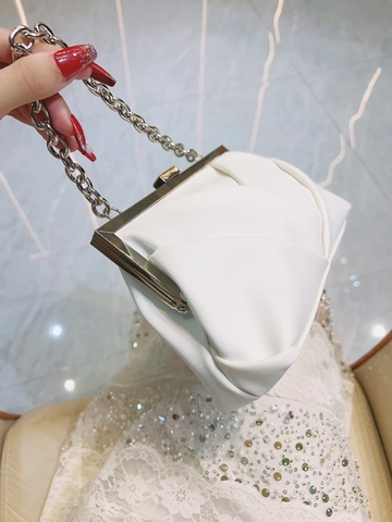 Women Pleated Evening Clutch Bag PU Leather Ruched Cloud Shoulder Bag With Metal Chain For Party Wedding Dinner Elegant