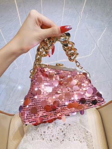Borsa Da Sera Con Paillettes Pochette Di Lusso Con Catena In Metallo Spessa Per Donna Elegante Borsa Da Party