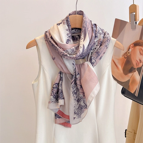 Sciarpa In Raso Con Stampa Floreale Retrò Per Donna Scialle Solare Biadesivo Elegante In Poliestere Accessorio Di Moda