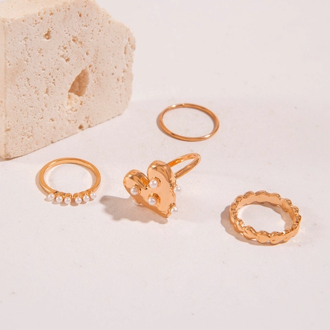 Heart Artificial Pearl Rings Bohemian Golden Alloy Stackable Jewelry Sweet Elegant Accessories Gift For Women