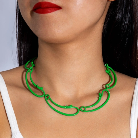 Collar De Cuentas Verde Retro Para Mujer Aleación Colgante De Corazón Perla Barroca Artificial Flor Abstracta Joyas Estilo Punk