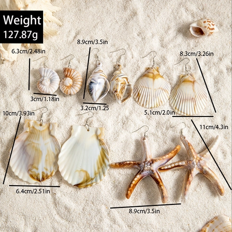 Beach Style Acrylic Shell Conch Starfish Earrings For Women Seaside Vacation Jewelry Tropical Marine Life Drop Ear Studs