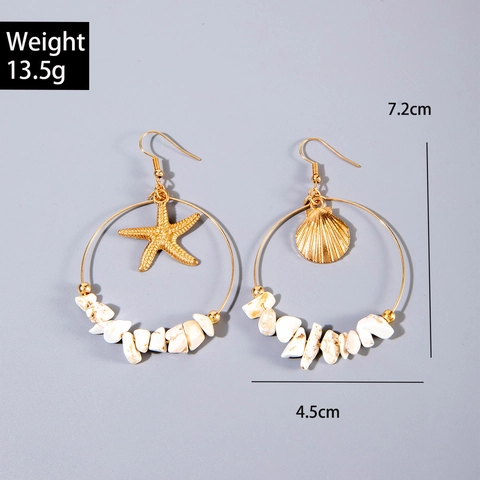 Orecchini a Pendente Asimmetrici Bohemien con Stella Marina e Conchiglia Donna Oro Argento Lega Tema Oceano Gioielli