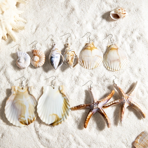 Beach Style Acrylic Shell Conch Starfish Earrings For Women Seaside Vacation Jewelry Tropical Marine Life Drop Ear Studs