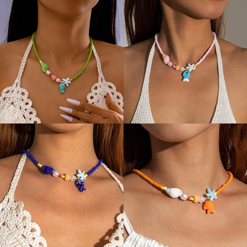 Beaded Necklace Ocean Theme Sea Star Shell Fish Pendants Summer Beach Holiday Handmade Jewelry For Women Adjustable