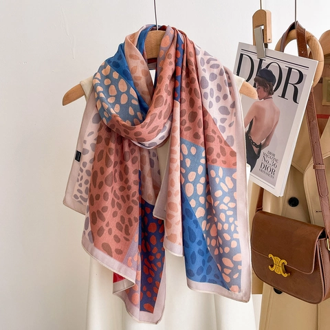 Women Color Block Scarf Elegant Polyester Satin Leopard Print Shawl Lightweight Thin Wrap For Daily Travel Commute Lady