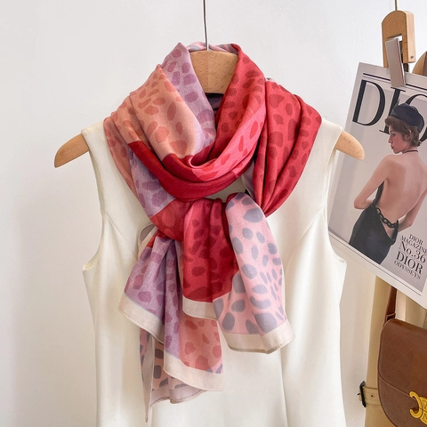Women Color Block Scarf Elegant Polyester Satin Leopard Print Shawl Lightweight Thin Wrap For Daily Travel Commute Lady