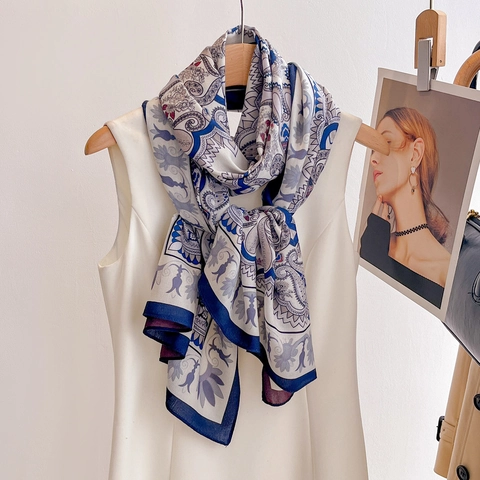 Women Elegant Paisley Printed Long Scarf Double Sided Satin Like Polyester Shawl Versatile Neck Wrap Fashion Accessories