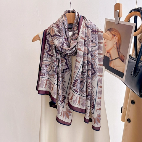 Women Elegant Paisley Printed Long Scarf Double Sided Satin Like Polyester Shawl Versatile Neck Wrap Fashion Accessories