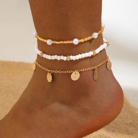 Tobilleras Multicapa Bohemias Oro Aleación Abalorios Estrella de Mar Concha Mariposa Playa Verano Joyería para Mujer