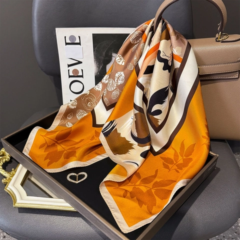 Carré En Satin De Mûrier Imprimé Floral Double Face Foulard De Cou Élégant Et À La Mode Pour Femmes