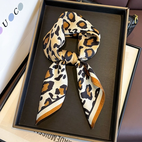Leopard Print Square Scarf Pure Mulberry Satin Twill Double Sided Different Colors Professional Neck Tie Women Fashion