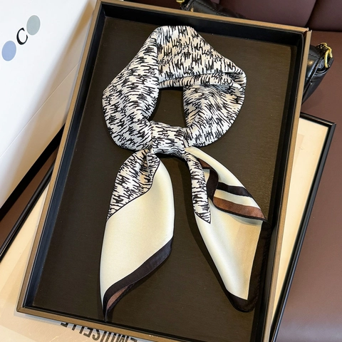 Elegant Mulberry Satin Square Scarf Houndstooth Pattern Twill Weave Luxury Soft Neck Head Scarf For Women