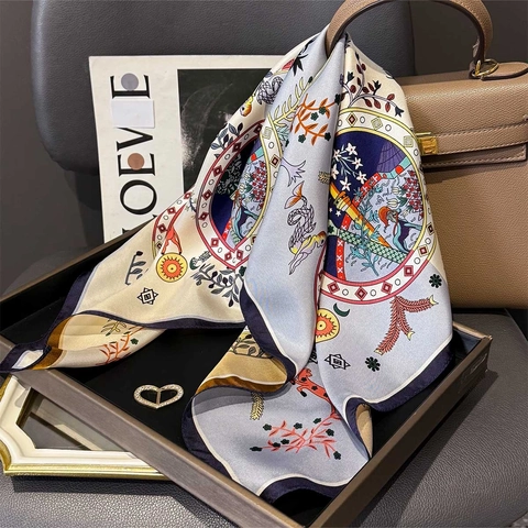 Mulberry Satin Square Scarf Reversible Twill Retro Floral Print Elegant Neck Head Wrap For Women