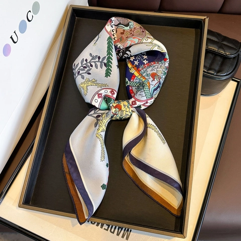 Mulberry Satin Square Scarf Reversible Twill Retro Floral Print Elegant Neck Head Wrap For Women