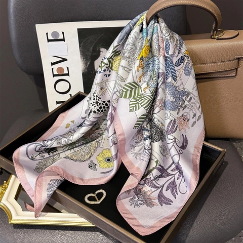 Mulberry Satin Square Scarf Artistic Jungle Animal Print Twill Elegant Fashion Head Wrap For Women