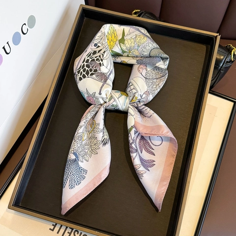 Mulberry Satin Square Scarf Artistic Jungle Animal Print Twill Elegant Fashion Head Wrap For Women