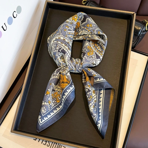 Mulberry Satin Square Scarf Paisley Floral Pattern Elegant Fashion Office Accessory For Women