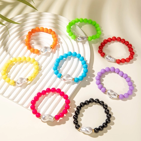 Pulsera De Cuentas Con Perla Artificial De Imitación Barroca Irregular Y Cuentas De Resina Coloridas CCB Elástica Joyería Playa Vacaciones