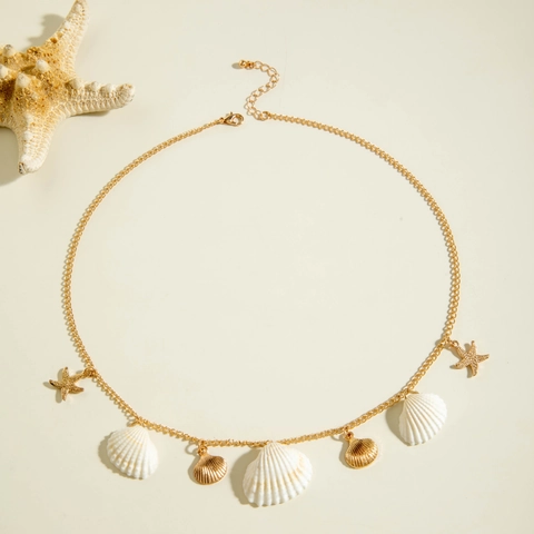 Collar De Concha Bohemia Para Mujer Hecho A Mano Colgante Caracola Mar Joyería Playa Perla Artificial Aleación Collares