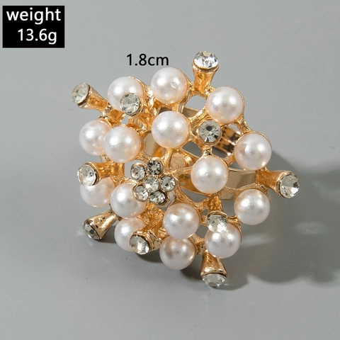 Vintage Adjustable Statement Rings Alloy Faux Artificial Pearl Flower Shell Geometric Jewelry Accessory For Women Trendy